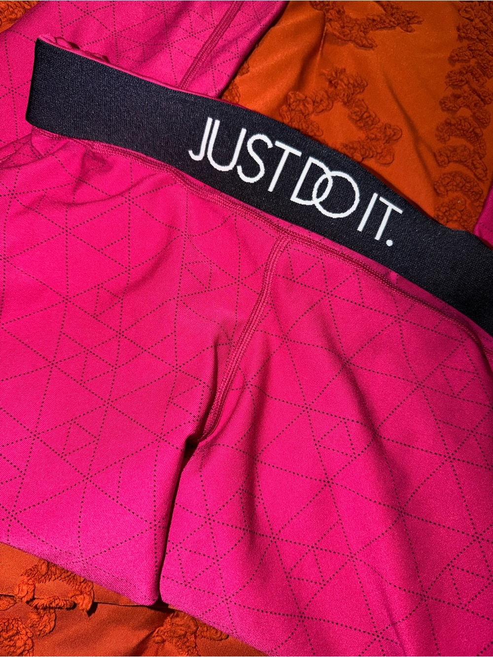 Nike Hot Pink Leggings with Black Waistband and White Swoosh - Picture 3 of 4